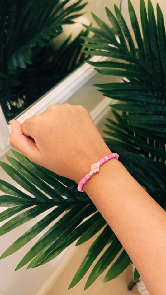 Pink Flower Smiley Bracelet 🪷